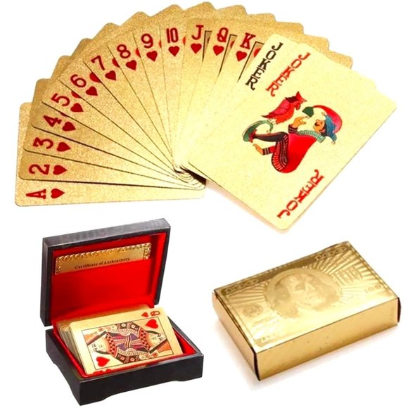 Other - 24K GOLD PLATED PLAYING CARDS - Full Deck of 54, Box, Certificate, Storage Case